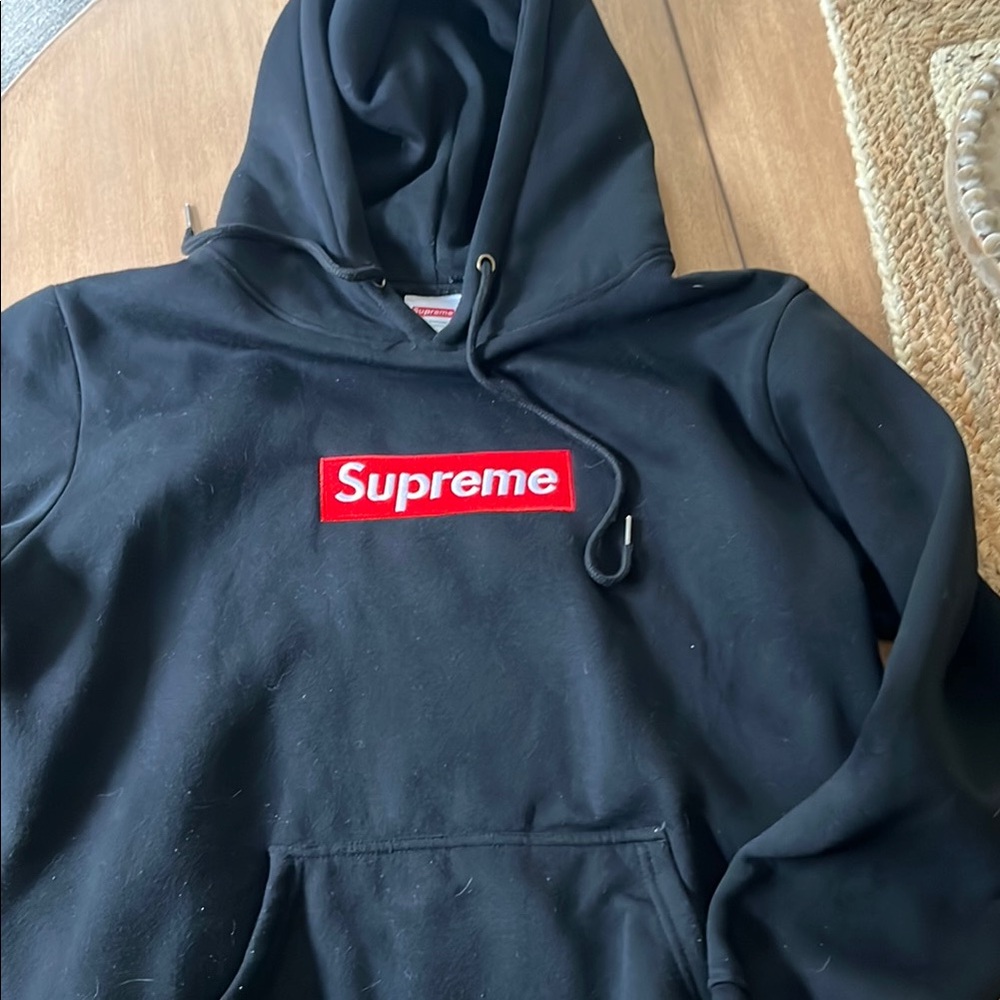 Youth xl Supreme Black Hoodie with Red Box Logo
